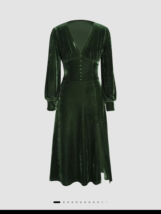 Cider Dresses & Skirts - Cider Dark Green Velvet Long Sleeve Midi Dress